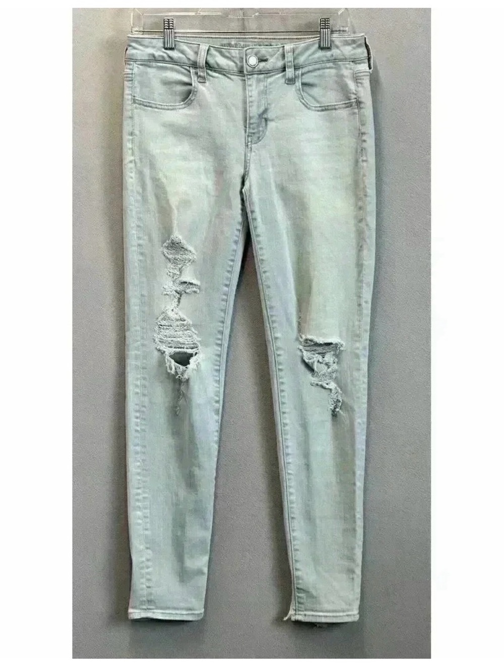 American Eagle Women's Sz 8 Super Stretch X Jegging Jeans Distressed Light Denim